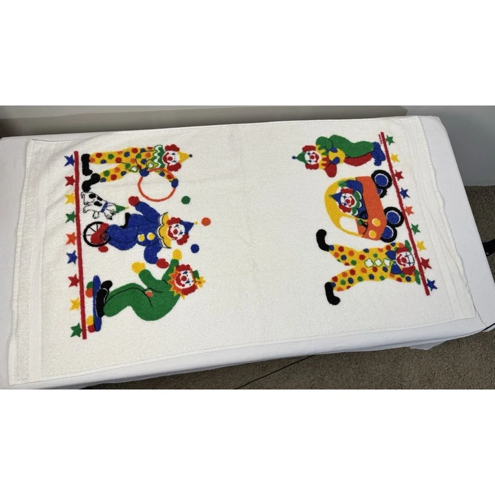 Circus Clowns Vintage R.A. BRIGGS Bath Towel Hand Towel Washcloth Set 1980's
